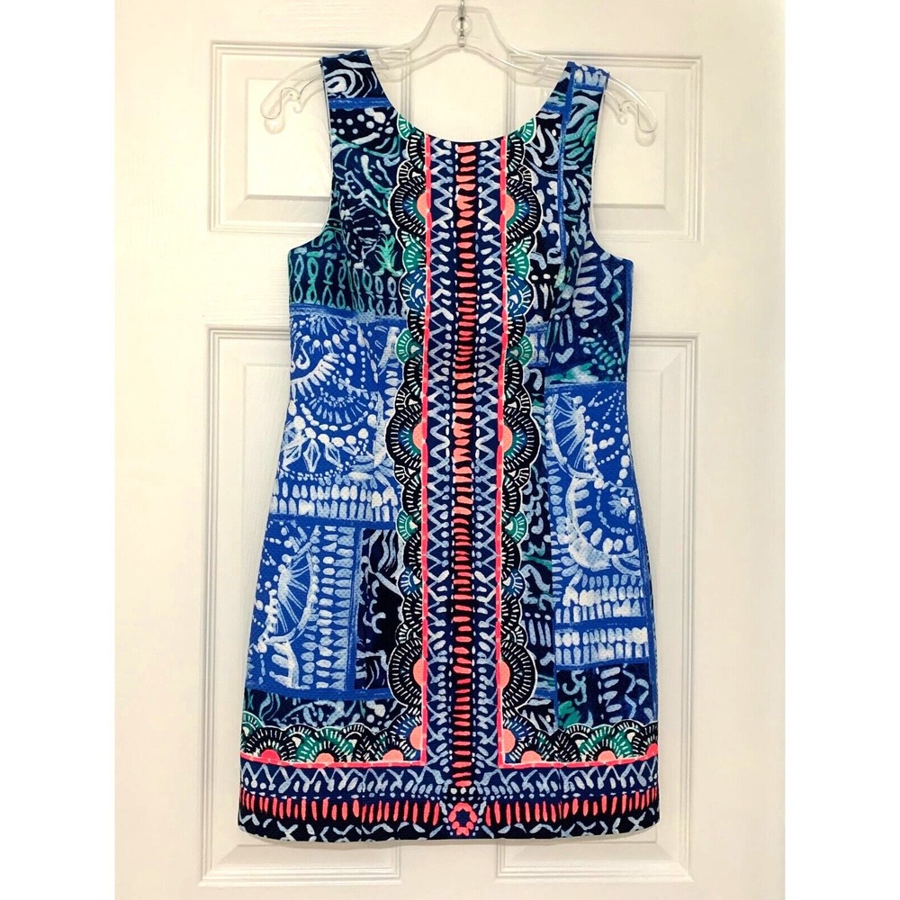 Lilly Pulitzer Mila Stretch Shift Dress Leied Back‎ Engineered sz 4 Cotton Navy